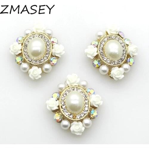 New Alloy Rose Rhinestone Buttons 10Pcs/Lot 27*24MM Hand-Sewn Pearl Accessories DIY Metal Decoration Accessories