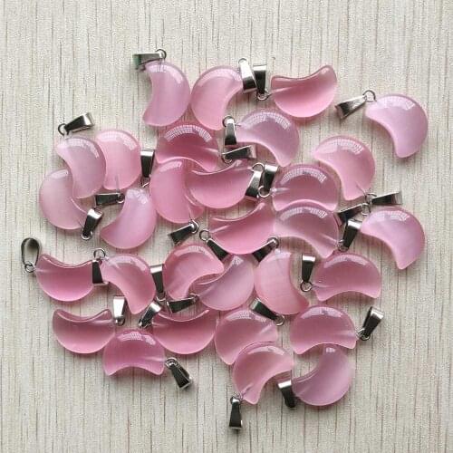Wholesale 50pcs/lot Fashion good quality Synthetic cats eye stone pink moon shape pendants for jewelry making free shipping