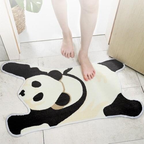 Cartoon Panda Shaped Flocked Home Entrance Rug Bathroom Non-slip Door Bedroom Floor Mat