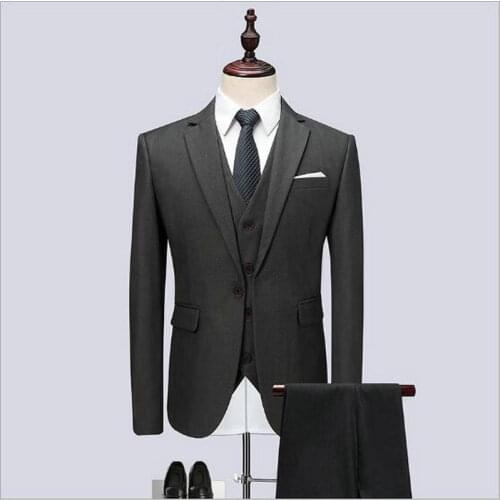 Drop Shipping 2019 Dark Grey Wedding Prom Suit Blazer Slim Fit Tuxedos For Men Formal Business Work Wear Male Suits 3 Piece Set