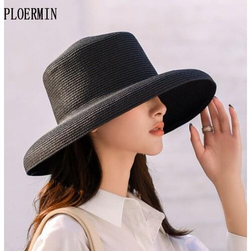PLOERMIN Summer Straw Hat For Women 2019 Fashion Elegant Lady Hepburn Hat Wide Brim Floppy Beach Female Visor Sun Hat