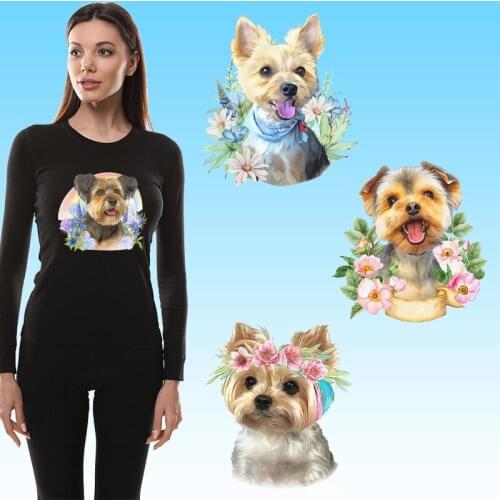 Dog Flowers cute patterns Cheap logo Iron on patches Heat Transfer Thermal transfer printing Patches for Clothing DIY T-shirt