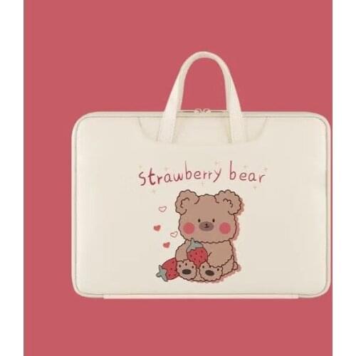 Strawberry Bear Laptop Bag Sleeve Case Protective Carrying Bag for Dell Macbook Pro 13 14 15.6 16.1'' Notebook Storage Handbag
