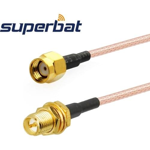 Superbat RP-SMA Plug Straight to RP-SMA Jack Bulkhead Pigtail Cable RG316 15cm for Wifi Antenna