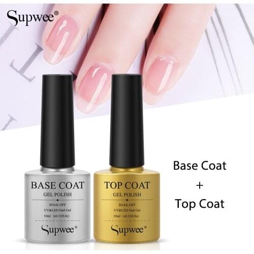 SUPWEE 10ml Top Base Coat Set Gel Nail Polish Hybrid Varnish Set For Manicure Nails Art All For Nails Long Lasting Gel Varnish