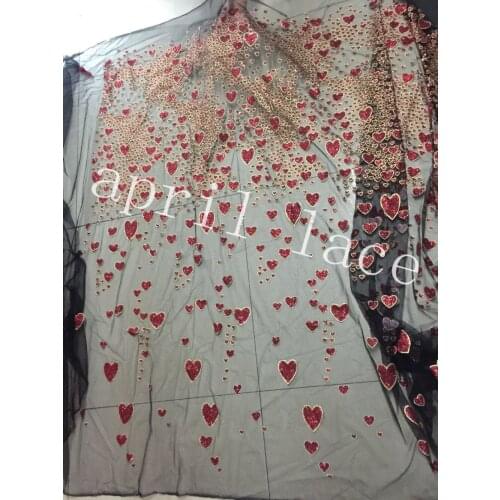 A02 # 5yards black mesh wine red heart sexy design glued glitter net tulle mesh sugar lace for wedding/party/lady dress