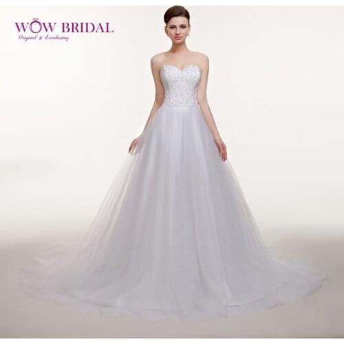 Wowbridal Gorgeous White Wedding Dress 2021 Sweetheart Strapless Lace Embroidery Sequin Beaded Lace Up Chiffon Ball Gown Dress