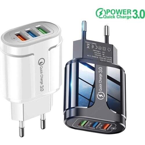 18W Charger Quick Charge 3.0 Wall Mobile Phone Charger For Xiaomi 11 POCO F3 M3 X3 Pro Samsung iPhone OPPO 3 Port Fast Charger