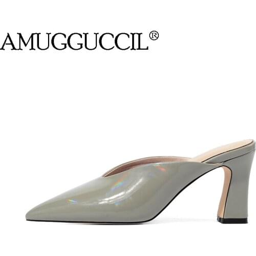 2020 New Plus Big size 34-43 Black White Apricot Red Blue Gray Sexy High Heel Lady Women Mules Shoes Summer Pumps Slippers D1361