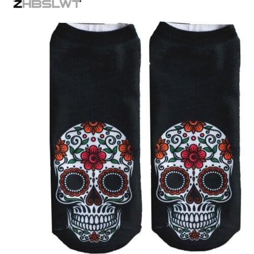 ZHBSLWT Harajuku 3D Printed Flowering Skull Womens Socks calcetines Casual Charactor Socks Unisex Low Cut Ankle Socks