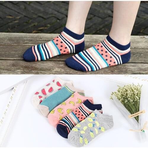 Colorful fruit Invisible Short Woman Sweat summer comfortable cotton girl womens boat socks ankle low female 1pair=2pcs ws175