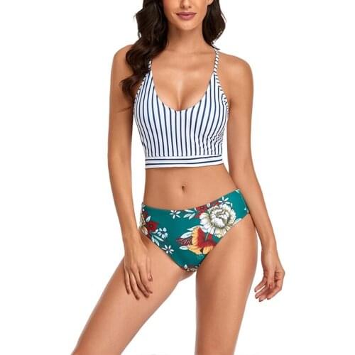 Womens Sexy Bikini Tank Top 2-Piece Split Printed Swimsuit Set