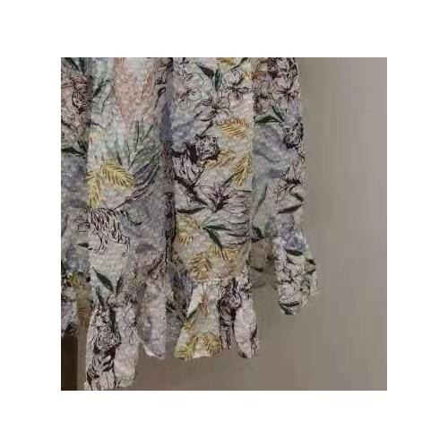 2021 Spring and Summer Seven-point Lantern Sleeve Jacquard Floral Elastic Waist Printed Short Dress