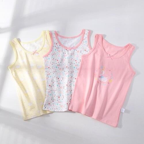 3Pcs Lot Cartoon Flower Swan Childrens Cotton Vest Girls Sleeveless Tanks Kids T-Shirt Tops Clothing 2 To 10 Years ZL7904