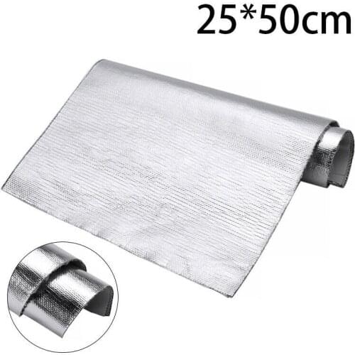 1.4mmThick Aluminum Fiber Muffler Cotton Car Auto Fender Heat Sound Insulation Mat 25*50cm For Shielding Exhaust Bonnet