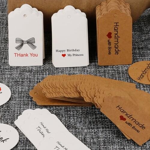 100pcs Vitange Brown /White Kraft Paper Gift Label Hang Tags Handmade Paper Crafts For Wedding Christmas Party Decoration