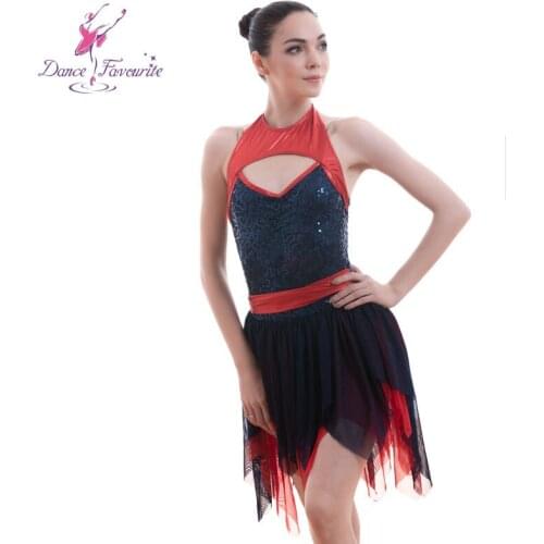 18706 Dance Favourite Navy Blue Sequin Lace With Red Bodice Dance Costumes Ballet Dress Lyrical & Contemporary Dress Skirt