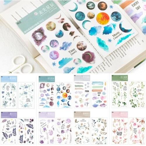 2 Sheets/Bag Blossoms Flowers and Leaves Starry Diary Decorative Stickers Hand Account Decoration
