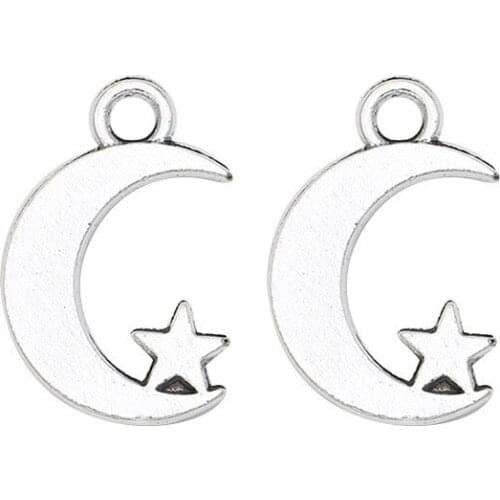 20pcs Antique Silver Plated Star Moon Charms Pendants for Jewelry Making DIY Handmade Craft 17x12mm