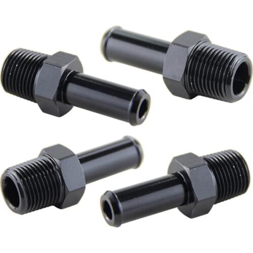 4PCS ALUMINUM 3/8" NPT MALE STRAIGHT TO 1/2" HOSE BARB NIPPLE AN8 FITTING BLACK