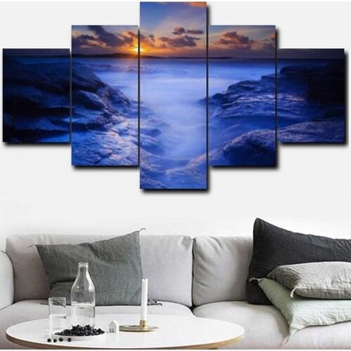 5 Pieces Wall Art Canvas Painting Landscape Poster Purple Clouds Sunrise Modern Living Room Home For Decoration Pictures