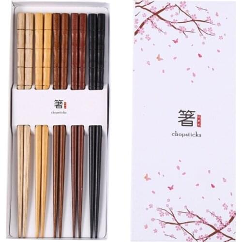 634E Wooden Chopsticks Classic Japanese Natural Wood Chinese Food Tableware Chop sticks 5 Pair/Set