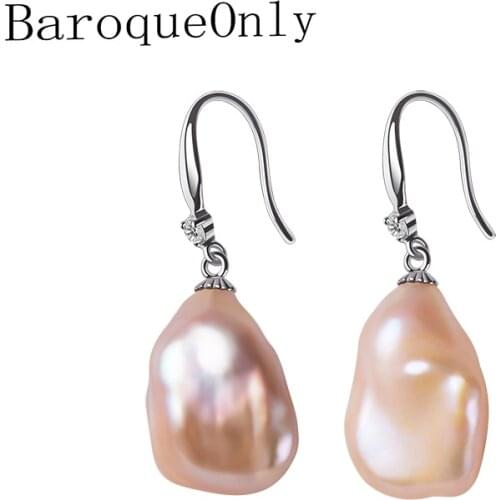 BaroqueOnly Genuine Baroque Pearl Earrings, Trendy Earrings Fine Jewelry 13-18mm Irregular Pearls Earrings for Women Gifts EA