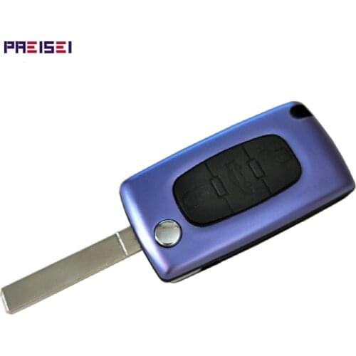 PREISEI New Aluminum Purple 3 Buttons Car Flip Remote Key Covers For Peugeot 307 407 Key Fob Replace Blade No Groove CE0536