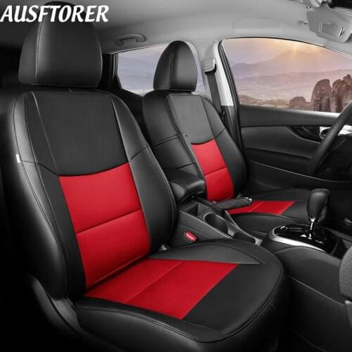 AUSFTORER Custom Cowhide Leather Car Seat Cover for Nissan Qashqai 2016 2017 2018 Seat Cushion Cover Support Front & Rear 15PCS