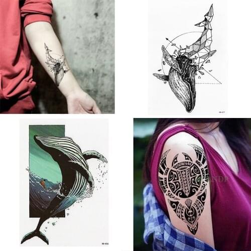 Black TRIBAL Whale Temporary Tattoo Wolf Rose Tattoo Stickers Women Party Body Arm Art Fake Words Tatoos
