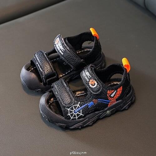 2021 Kids Boys Sandals Summer Children Sport Sandals Fashion Spiderman Led Glow Flat Shoes Baby Toddler Shoes Sandals