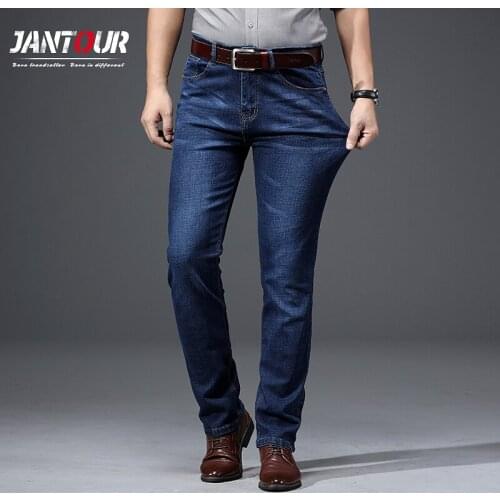 Jantour Brand Mens Fashion Business Jeans Classic Style Casual Stretch Slim Jean Pants Male Brand Denim Trousers Black Blue