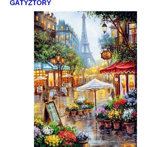 GATYZTORY Digital Painting Home Decors Wall Art Painting by Numbers Beautiful Paris Street Oil Paint on Canvas DIY Frame