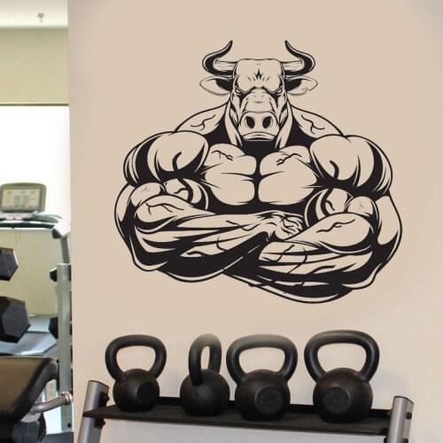 Gym Bull Barbell Fitness Wall Sticker Vinyl Home Decor Detachable Decor Wallpaper Mural Wall Sticker Gym Sign Art Mural M144