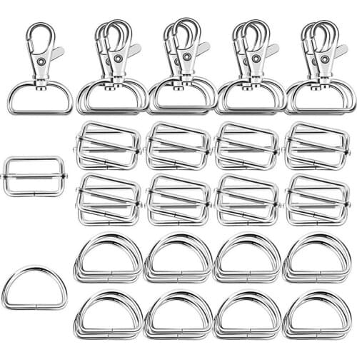 GTBL 60Pcs 32mm Metal D Rings for Gags Swivel Snap Hooks Tri-Glide Buckles for Handbag Hardware (Silver)