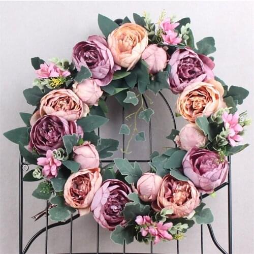 Artificial flower garland wreath rattan silk flower plastic peony flower plants wedding decoration for home wall door decor gift