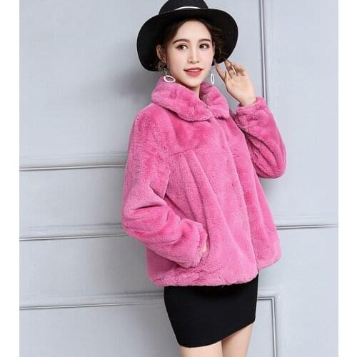 Faux Rex Rabbit Fur Coat Female Winter Coat Women Large Size Womens Jackets Black Womens Coats Casaco Feminino KJ286