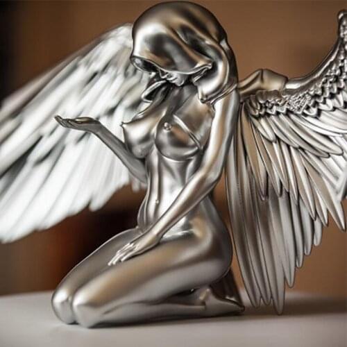 Art Angel Female Wings Kneeling Cloak Hat Indoor Wings Angel Resin Ornaments