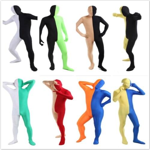 Lycra Patchwork Color Full Body Zentai Suit Custome for Halloween Men Kid Second Skin Tight Suit Spandex Iridescent Bodysuit