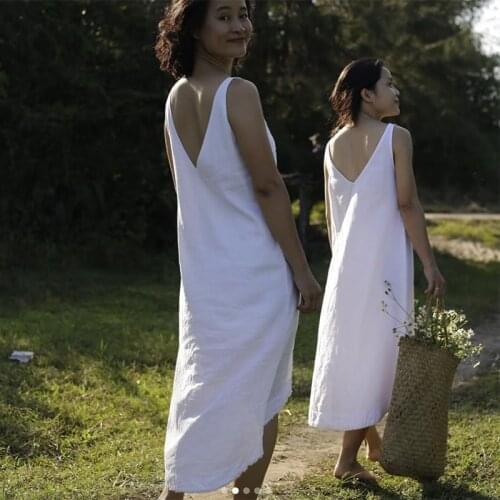 Natural and comfortable pure linen lazy temperament vest Dress loose and comfortable pure linen dress 0515