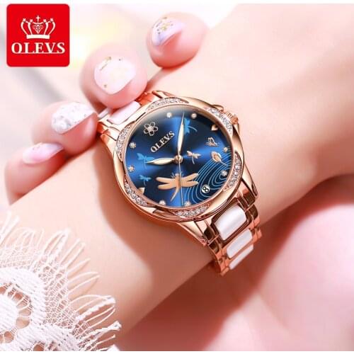 OLEVS Automatic Mechanical Womens Watch bracelets set womens designer watches luxury watch brand waterproof Ceramic wristwatch