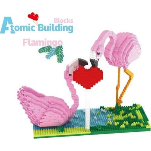 PZX Mini Blocks Cute Flamingo Building Toy Model Animal Auction Figures Micro Bricks Brinquedo for Kids Gift Valentine 6621
