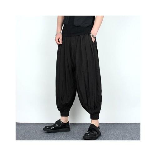 Fashion brand dark loose nine-point harem pants male summer hairdresser trend ice silk vertical sense casual bound feet flying