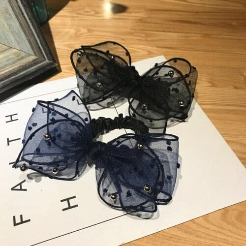 Fashion Fabric Headdress for Women Mesh Yarn Lace Bead Hair Ties Lady Hair Accessories