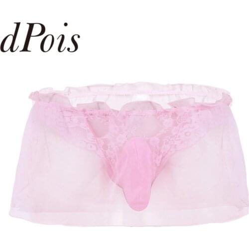 Men Lace Flower Organza G-string Bikini Underwear Gay Male Sexy Underpants with Bulge Pouch Jockstrap Briefs Homme Sissy Panties