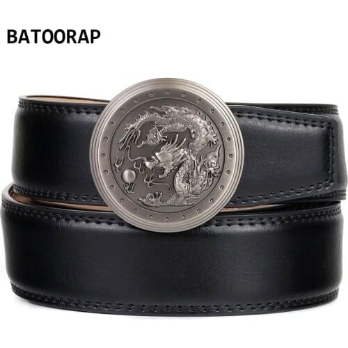 BATOORAP Business Ratchet Belt Mens Cowhide High Quality Luxury Belts Dragon Click Buckle Automatic Casual Leather Waist Strap