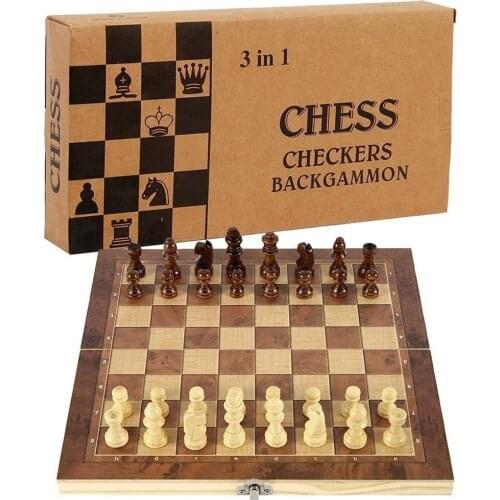 Chess Set 3 IN 1 Wooden International Chess Set Wooden Chess Board Games Checkers Puzzle Game Engaged Birthday Gift for Kids