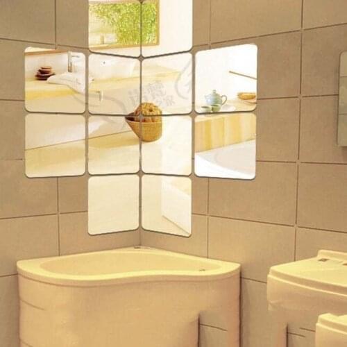 Acrylic Mirror Surface Wall Stickers for Toilet Bathroom Decoratio Poster 15*15cm Acrylic Mural Self-adhesive Square Wall Decals