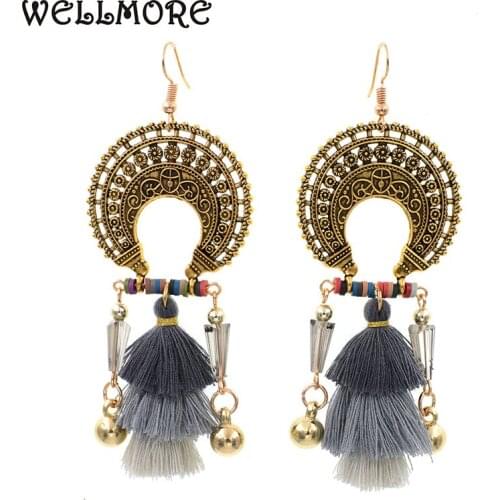 WELLMORE 2018 new stlye long tassel earrings bohemian Drop Earrings for women statement earrings 7 colors jewelry wholesale