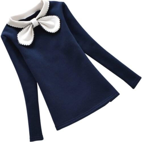 New 2-12Y Children Winter Hoodies Girls Warm Plus Velvet Sweatshirts Kids Bow Lace Sweater Child Tops Shirts Clothes costume